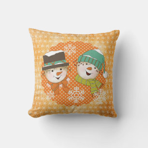 Snögubbar Orange punkter och Snöflingor Helgdag Pi Kudde