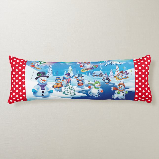 snögubbar på underland under vintern i julklapp kroppskudde (Framsidan)