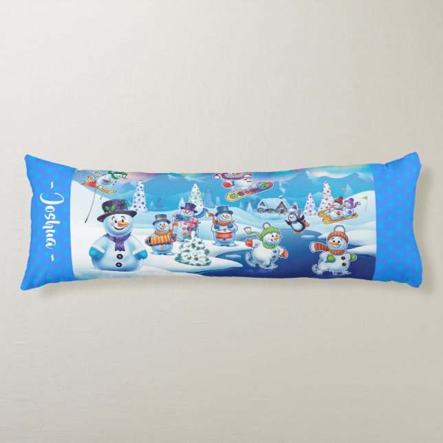 snögubbar på underland under vintern i julklapp kroppskudde (Framsidan)