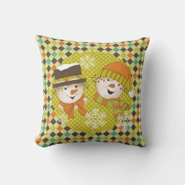 Snögubbar par punkter och Argyle Helgdag Pillow Kudde