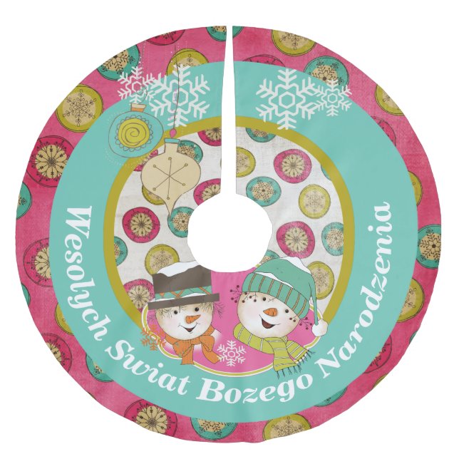 Snögubbar Polska God jul Träd Skirt Julgransmatta Borstad Polyester (Framsidan)