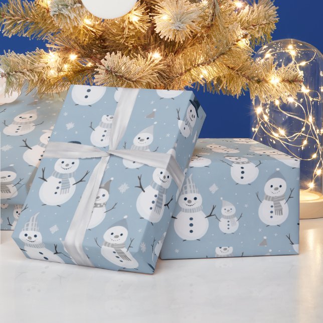 Snögubbar Snöflingor Blue Modern jul Presentpapper (Helgdagar)