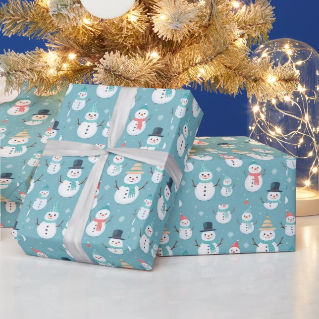 Snögubbar Snöflingor Blue Modern jul Presentpapper (Helgdagar)