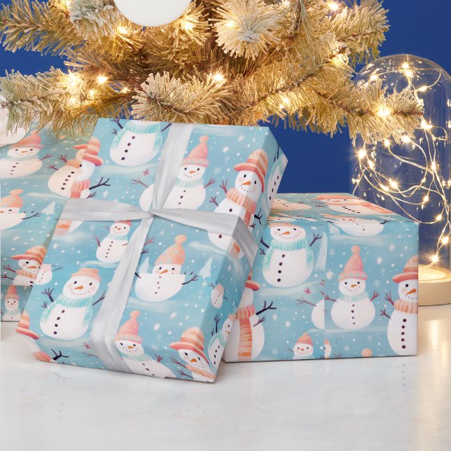 Snögubbar Snöflingor Blue Modern jul Presentpapper (Helgdagar)