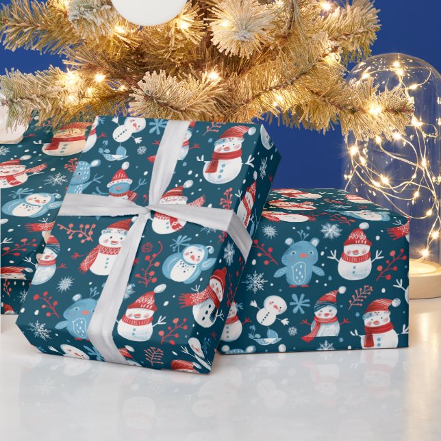 Snögubbar Snöflingor Greenery Blue jul Presentpapper (Helgdagar)