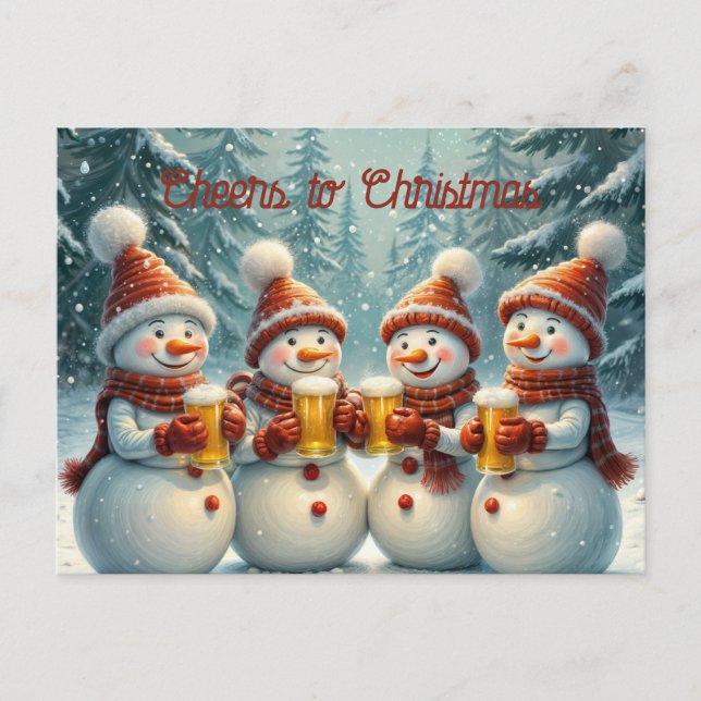 Snögubbar som fuskar och rostar jul vykort (Framsida)
