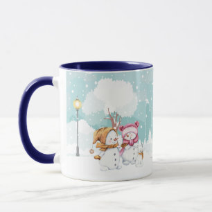 Snögubbar som samlar in och spelar i Julhelgen Mugg