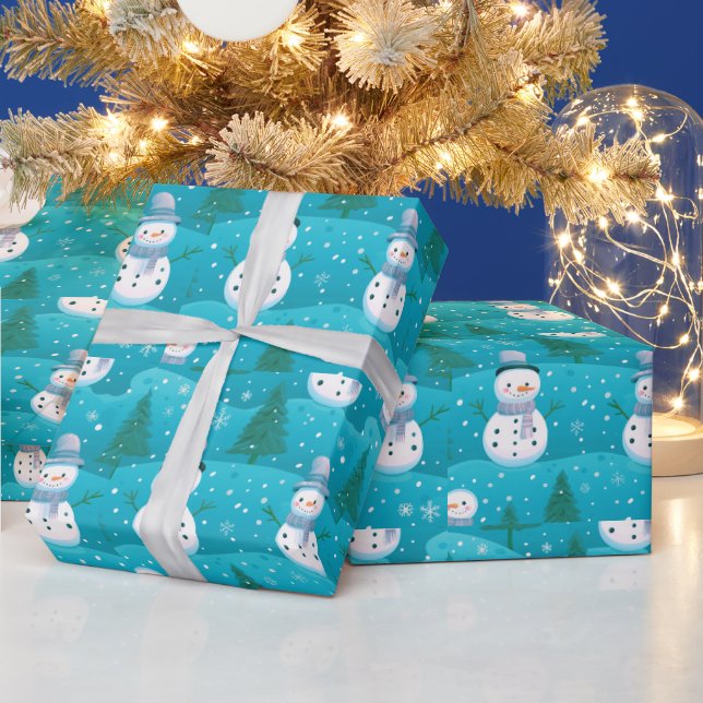 Snögubbar träd Snöflingor Modern jul Presentpapper (Helgdagar)