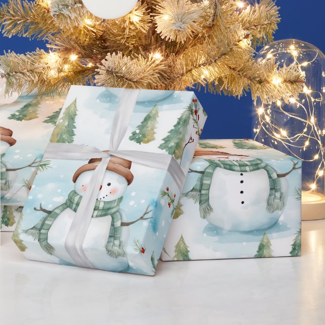 Snögubbar Winter Berries Greenery Modern jul Presentpapper (Helgdagar)