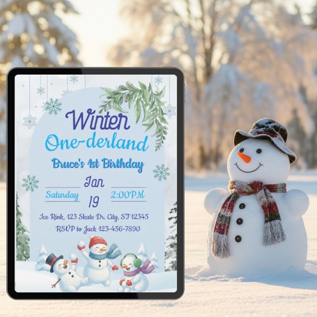 Snögubbar Winter One-derland 1:a födelsedagen Inbjudningar (Skapare uppladdad)