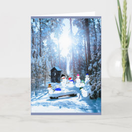 Snögubbars Helgdag-familjens återförening med mapp Kort