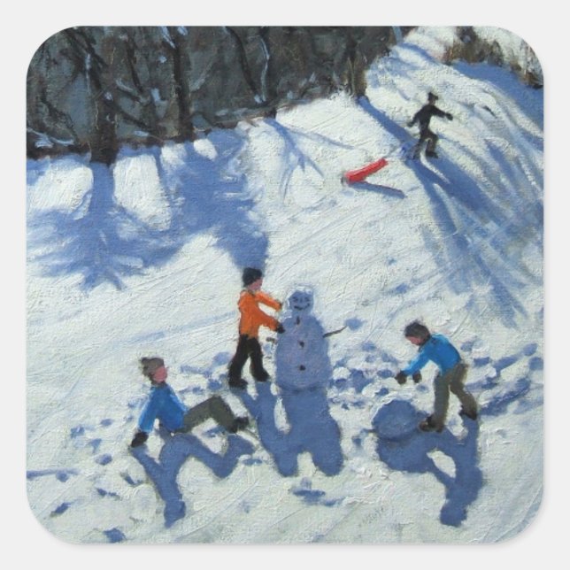 SNÖGUBBE 2 FYRKANTIGT KLISTERMÄRKE (Framsida)