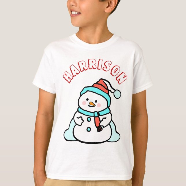 Snögubbe Anpassade namnböcker, vit jul T Shirt (Framsida)