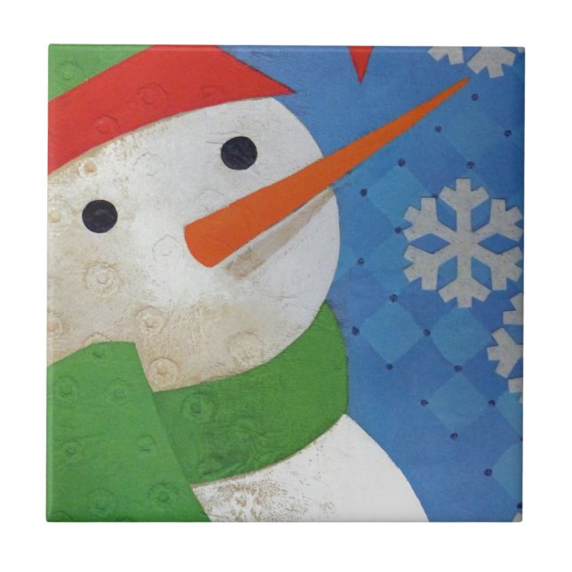 Snögubbe Ansikte Kakelplatta (Framsidan)