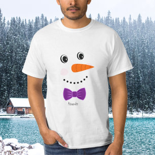 Snögubbe Ansikte Lila Bowtie add namn T Shirt