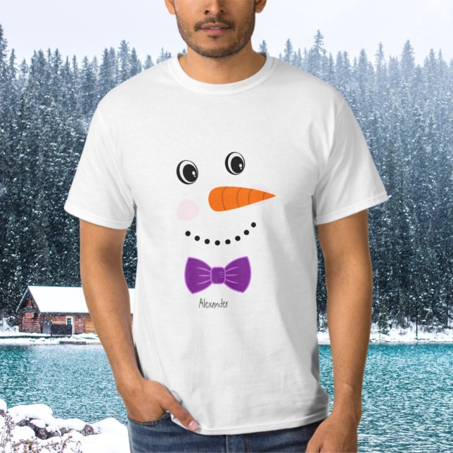 Snögubbe Ansikte Lila Bowtie add namn T Shirt (Skapare uppladdad)