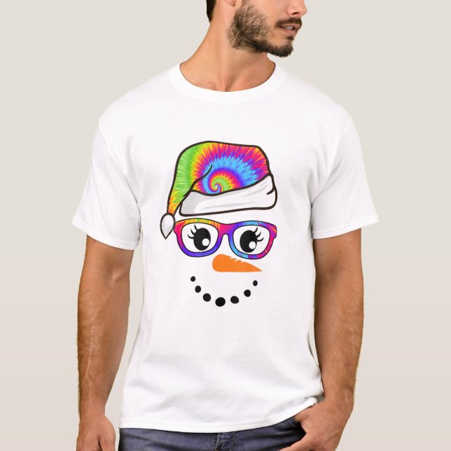 Snögubbe Ansikte Tie Dye Glass Santa Hat Carrot No T Shirt (Framsida)