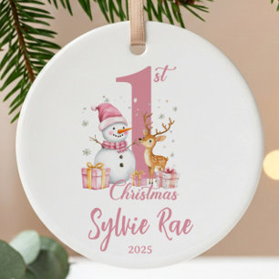 Snögubbe Baby 1:a jul Julgransprydnad Keramik