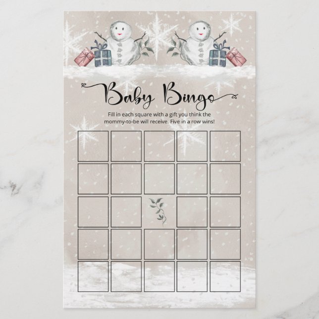 Snögubbe babydusch baby bingo-spel (Framsida)