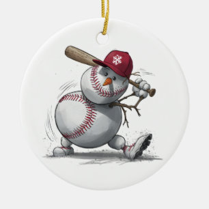 Snögubbe Baseball Player Funny Kids Manar Boys Ton Julgransprydnad Keramik