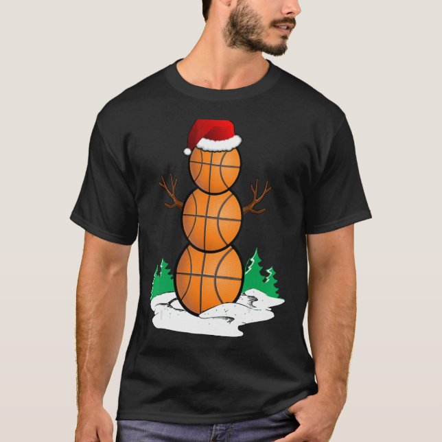 Snögubbe Basketball Boll Santa Hat jul Pajama T Shirt (Framsida)