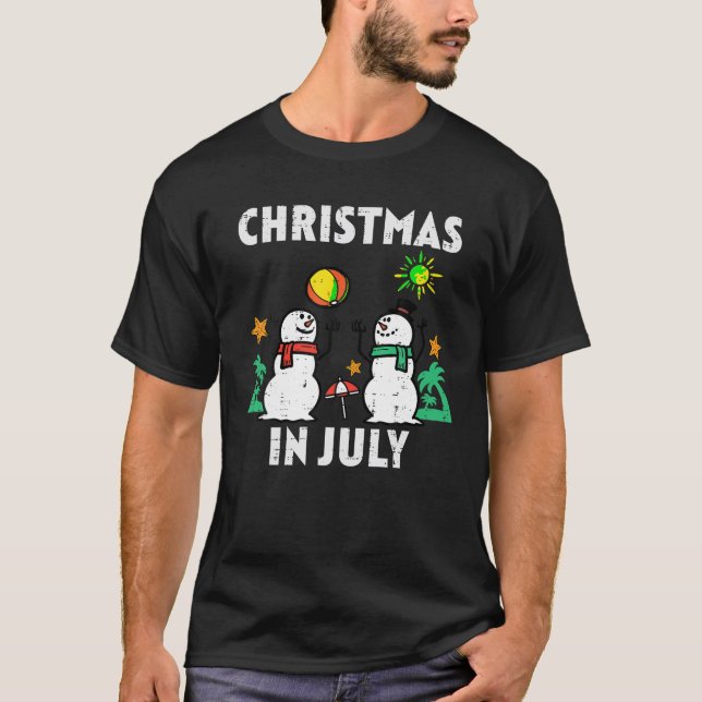 Snögubbe Beach-julen i juli Julafton Sommar Manar  T Shirt (Framsida)