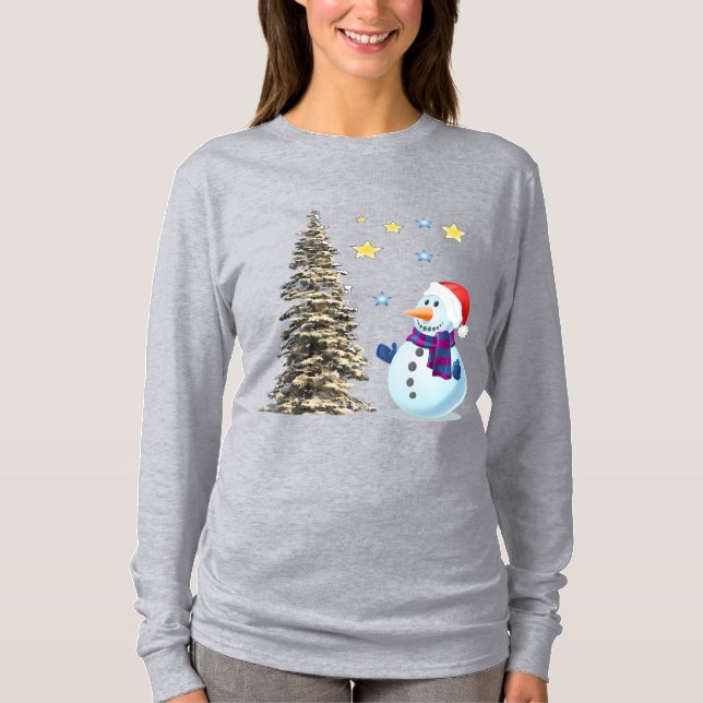 Snögubbe beundrar de gröna. t shirt (Framsida)