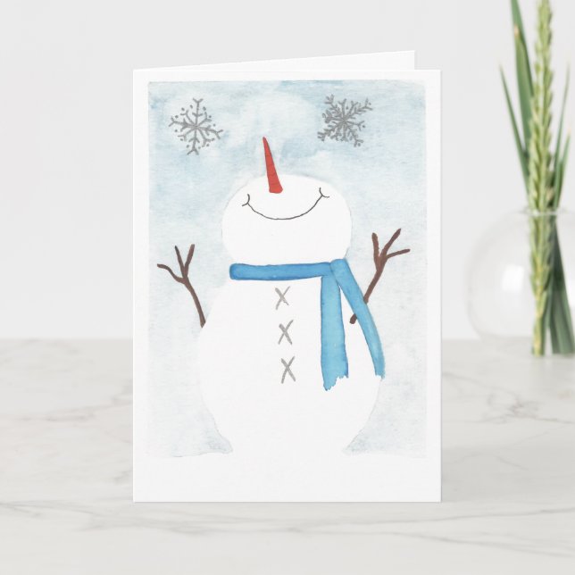 Snögubbe beundrar snöflingor kort (Framsida)