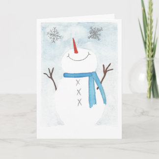 Snögubbe beundrar snöflingor kort