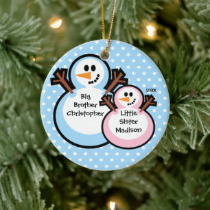 Snögubbe Big Brother & Lil Syrran, julprydnad Julgransprydnad Keramik