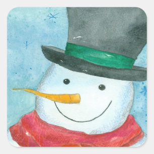 Snögubbe Black Top hat, jul, Helgdag Fyrkantigt Klistermärke