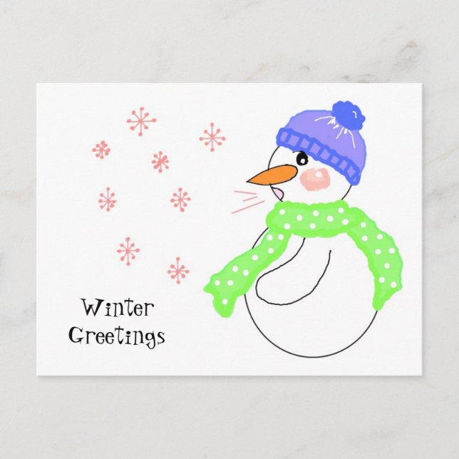 Snögubbe Blowing Snowflake Hälsning Vykort (Framsida)