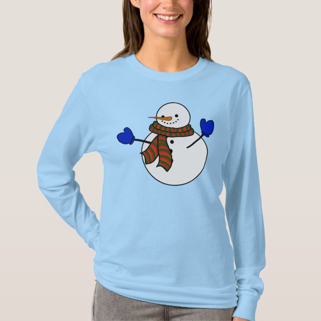 Snögubbe Blue Mittens jul T Shirt (Framsida)