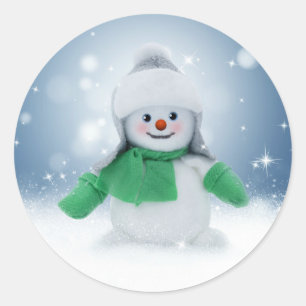 Snögubbe Blue Winter God jul Stickers Runt Klistermärke