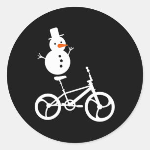 Snögubbe Bmx Bike Jul Winter Funny Cycling Sp Runt Klistermärke