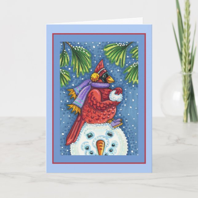 SNÖGUBBE BODYGUARD, CHRISTMAS CARDINAL REDBIRD HELGKORT (Framsida)