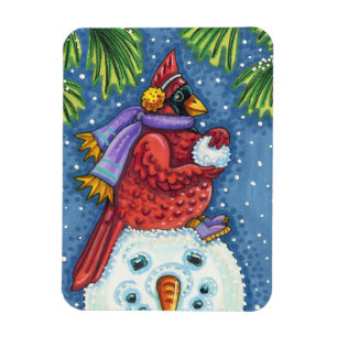 SNÖGUBBE BODYGUARD, CHRISTMAS CARDINAL REDBIRD MAGNET