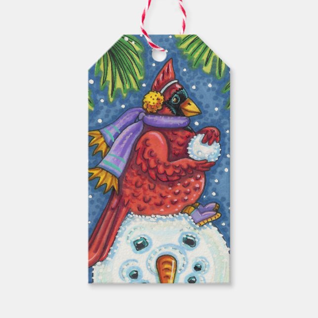SNÖGUBBE BODYGUARD, CHRISTMAS CARDINAL REDBIRD PRESENTETIKETT (Framsidan)