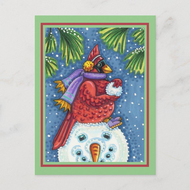 SNÖGUBBE BODYGUARD, CHRISTMAS CARDINAL REDBIRD VYKORT (Framsida)