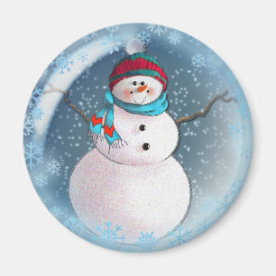 SNÖGUBBE BUBBLE 3 SNÖFLINGOR av SHARON SHARPE Magnet