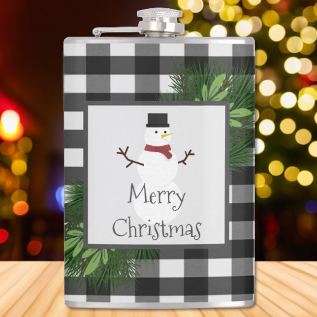Snögubbe Buffalo-kolv Fickplunta (Snowman Buffalo Plaid Flask)