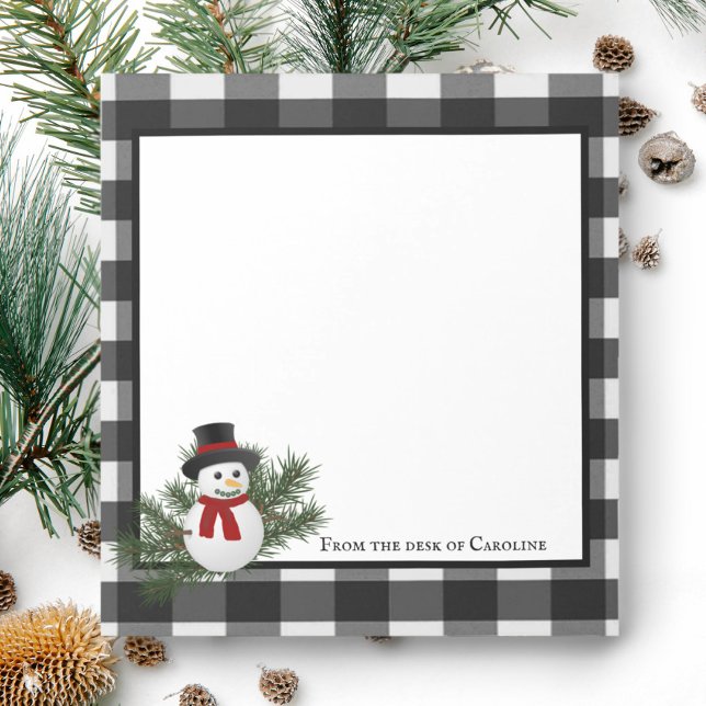 Snögubbe Buffalo Play Personlig Anteckningsblock (Black and White Smiling Snowman Buffalo Plaid Personalized Notepad)