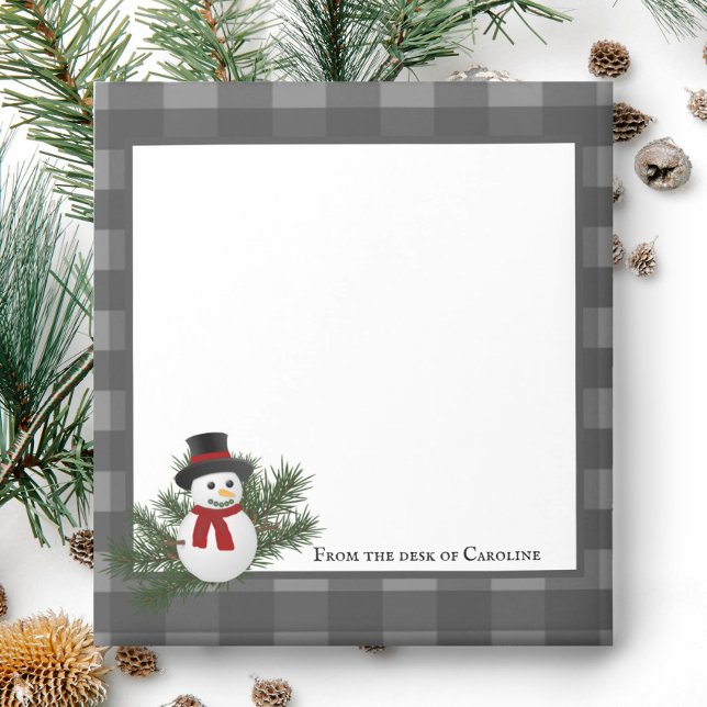 Snögubbe Buffalo Play Personlig Anteckningsblock (Gray Smiling Snowman Buffalo Plaid Personalized Notepad)