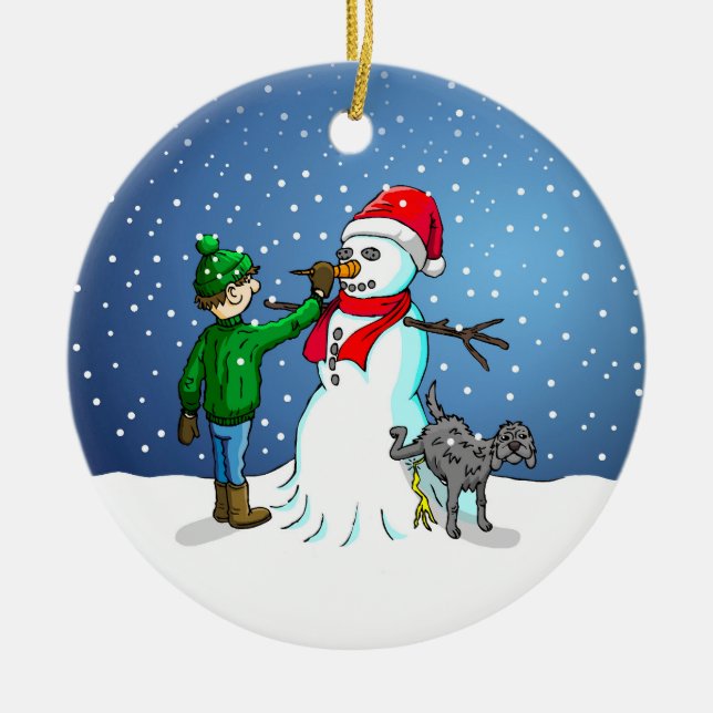 Snögubbe Byggnad Julgransprydnad Keramik (Framsidan)