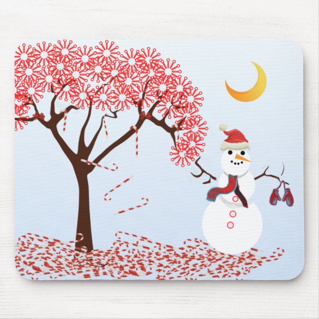 Snögubbe CandyCane Träd MousePad - Musmatta (Framsidan)