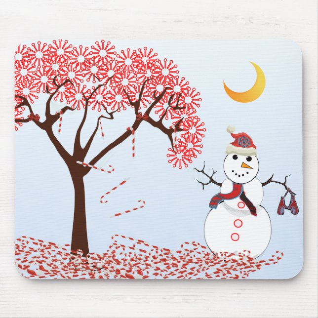 Snögubbe CandyCane Träd MousePad Musmatta (Framsidan)