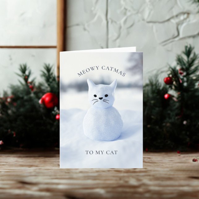 Snögubbe Cat Meowy Catmas julkort Helgkort (Meowy Cat-mas to your cat! (also can be used to send to non cat people too))