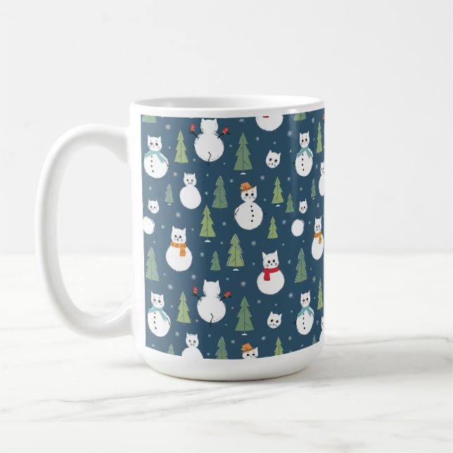 Snögubbe Cats Helgdag Mönster Kaffemugg (Vänster)