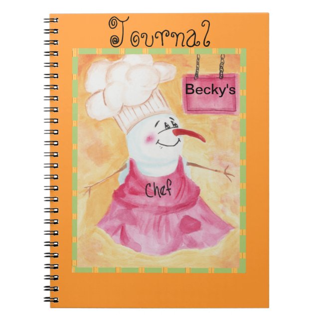 Snögubbe Chef i Apron & Chef's Hat Journal Anteckningsbok Med Spiral (Framsidan)