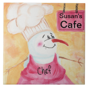 Snögubbe Chef i Apron & Chef's Hat Kakelplatta